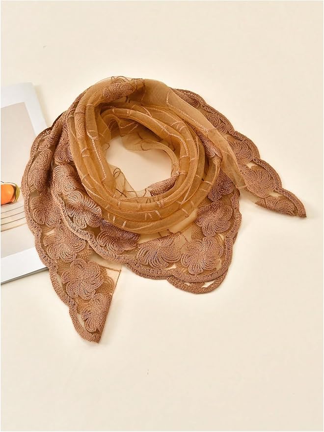 Floerns Women's Flower Embroidery Hair Scarf Headband Sheer Lace Hair Bandana