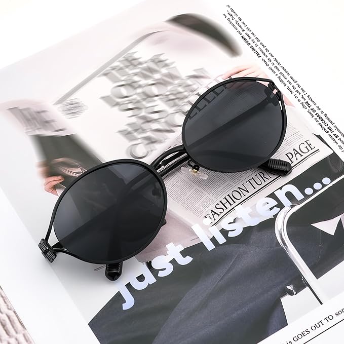 FEISEDY Retro Oval Small Sunglasses for Women Men 90s Trendy Classic Y2K Frame Round Shades UV400 Protection B9164