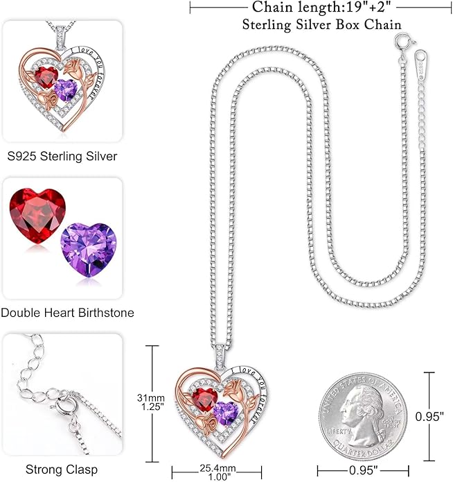Iefil Mothers Day Gifts for Wife - Sterling Silver Birthstone Necklace Birthday Gifts for Her Wife