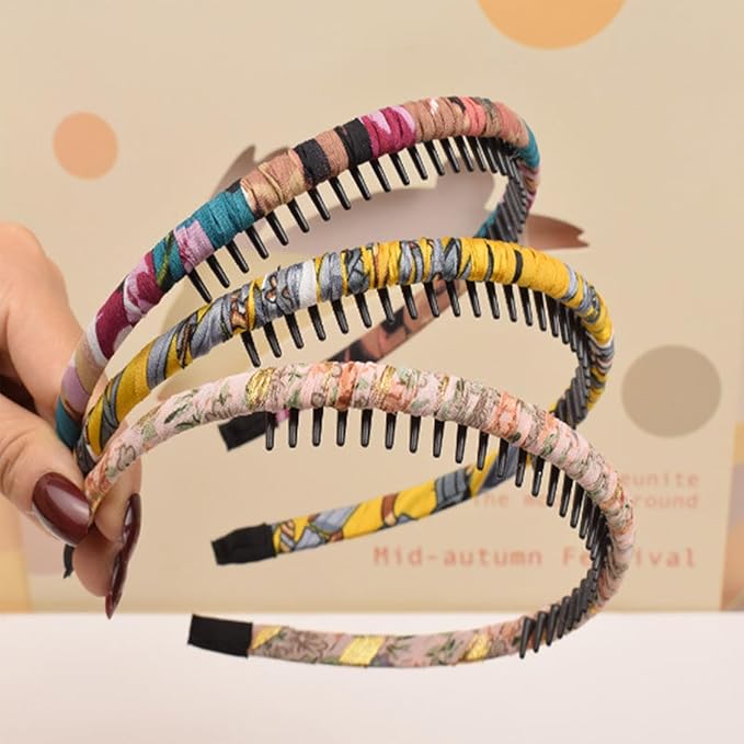 6PCS Headband With Teeth,Comb Hairbands,Different Floral and Solid Color,Non Slip HairBands,Resin Hair Accessories,for Daily Life,Office Working,Party,Wash Face,Gift,Tidy Up Hair