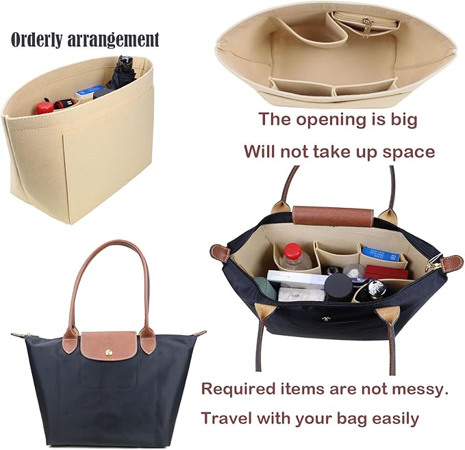 Lckaey Organizer insert For longchamp inserts for long champ L bag le pliage Organizer insert large beige