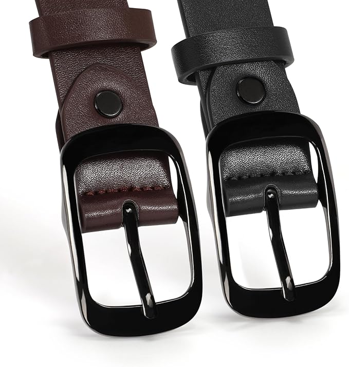 XZQTIVE 2 Pack Women Plus Size Leather Belts Fashion Cowhide Waist Belt with Solid Pin Buckle for Jeans Pants Dress