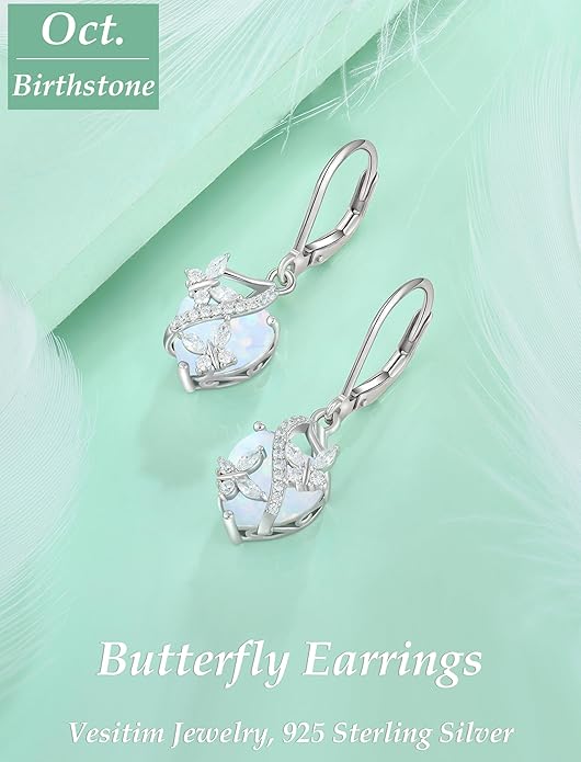 Butterfly Earrings for Women 925 Sterling Silver Heart Earring Birthstone Jewelry