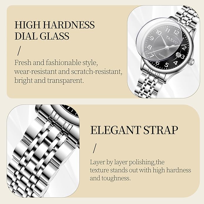 Gold Silver Two Tone Women Stainless Steel Watch Small Wrist ElegantDress Watch for Women Fashion Luxury Waterproof Day Date Analog Quartz Ladies Watches