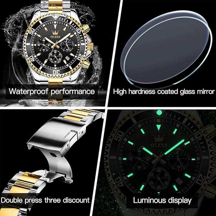 OLEVS Mens Watches Big Face Stainless Steel Waterproof Date Analog Quartz Watches Fashion BusinessWrist Watches for Men…