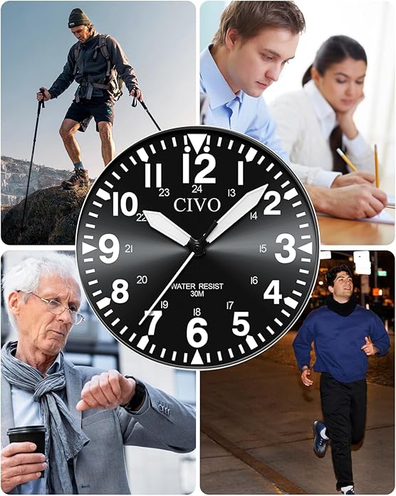 CIVO Analog Wrist Watches for Men: Waterproof Stainless Steel Mens Watches - Silver Watch with Easy Read Dial Men's Watch for Gift