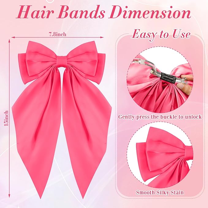 Hoteam 16 Pcs Silky Satin Hair Bows Bulk for Women Large Hair Ribbons Oversized Bows Oversized Long Tail Large Bow-knot Clips Accessories Gifts(Vibrant)