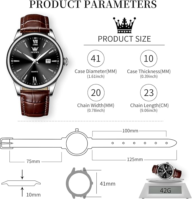OLEVS Men Leather Watch,Mens Wrist Watches,Big Face Watches for Men,Leather Band Watches for Men,Day Date Watches for Men,Waterproof Watches for Men,Men Classic Watch,Reloj para Hombres