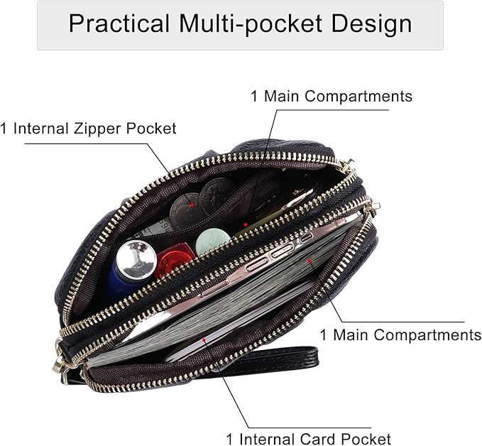 Wristlet Wallets for Women Genuine Leather Wristlet Purses Ladies Ruched Wristlet Clutch Wallet Purses