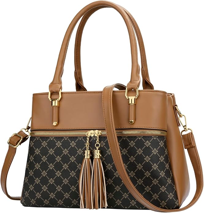 KKXIU Women Satchel Bags Handle Shoulder Handbags and Purses Pockets Zipper Leather Crossbody Bags