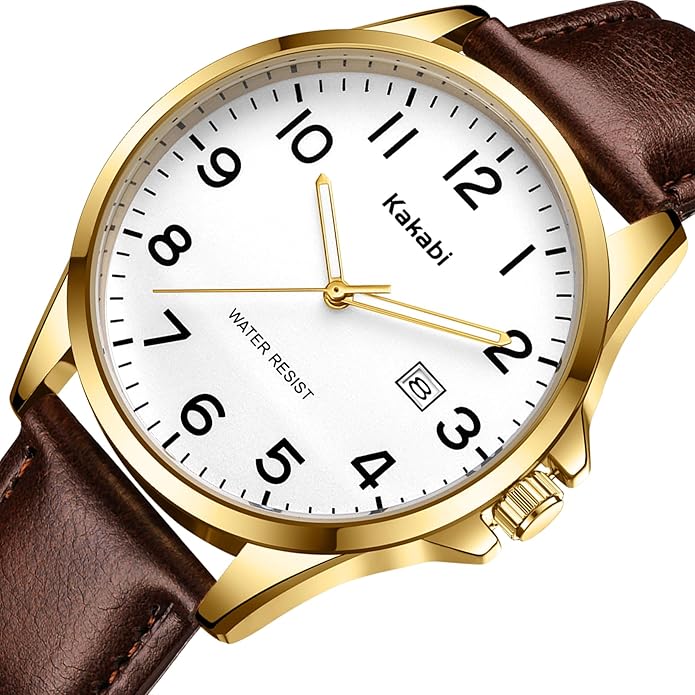 Watch for Men, Fashion Minimalist Wrist Watch Waterproof Quartz Analog Date with Leather Strap