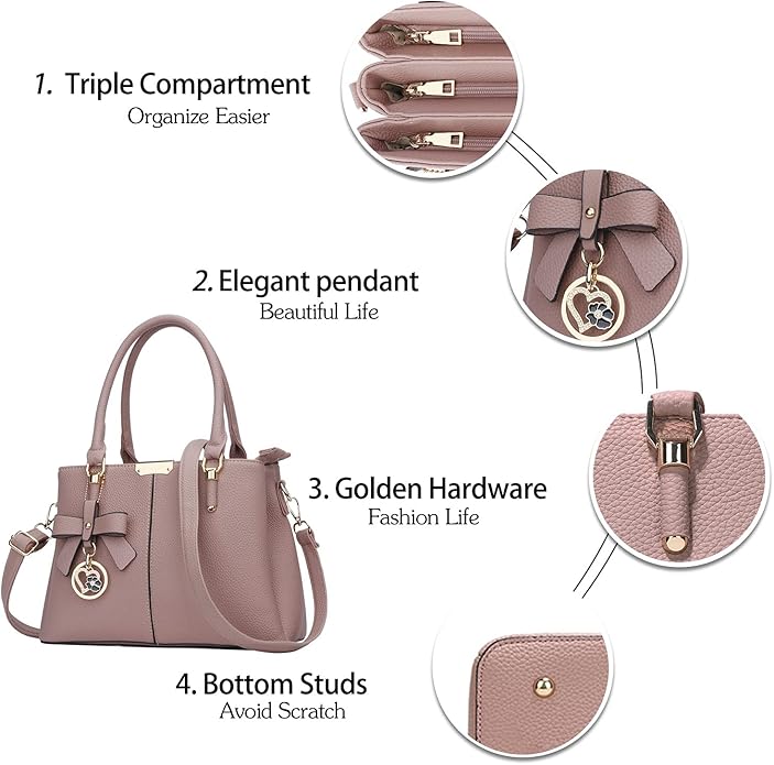 KKXIU 3 Zippered Compartments Purses and Handbags for Women Top Handle Satchel Shoulder Ladies Bags