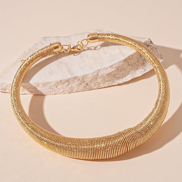 Chunky Gold Hoop Earrings and Spring Statement Necklace Set 2 Piece | Indian Jewelry Sets for Women | Gold Plated Trendy Chunky Hoops & Chunky Chain Gift