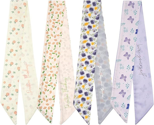 4 Pack Purse Scarf Handbags Skinny Twill Hair Scarves Narrow Neck Scarf Band Women Fashion Accessories Bag Charms