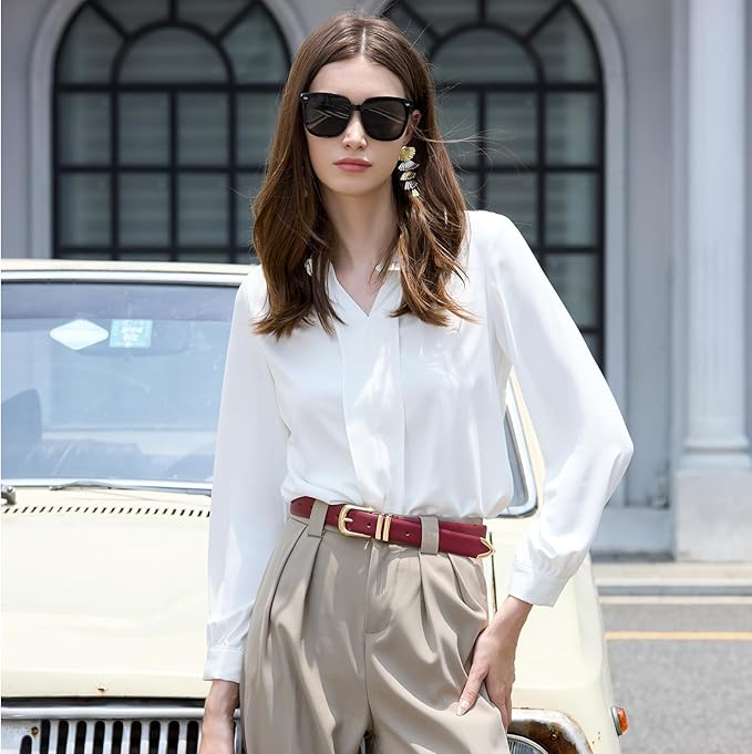 VATAN Women Leather Belt for Jeans Dresses Pants Fashion Ladies Casual Waist Belt with Gold Buckle