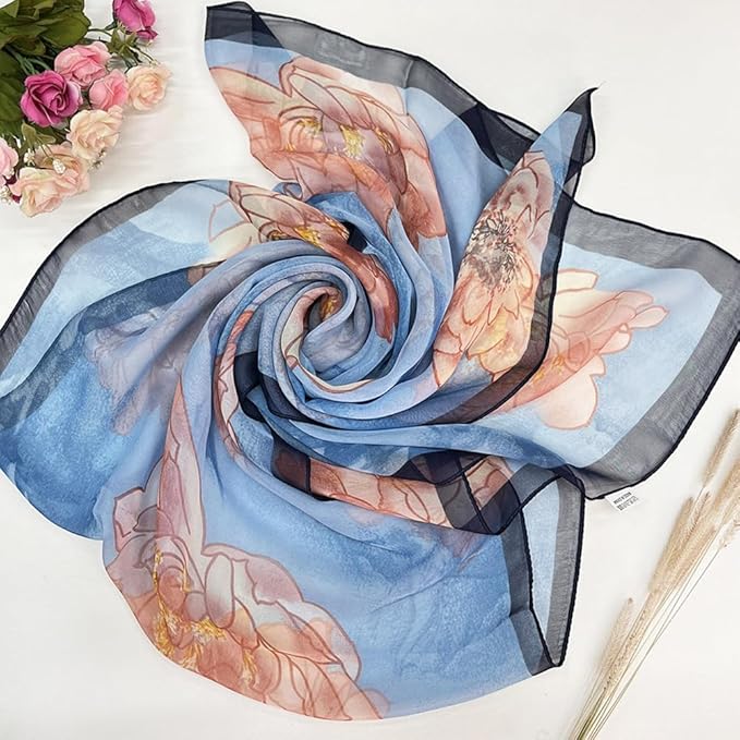 Pokeedioty Scarfs for Women Lightweight Fashion Scarves Elegant Floral Pattern Sheer Scarfs Sunscreen Shawls Wraps