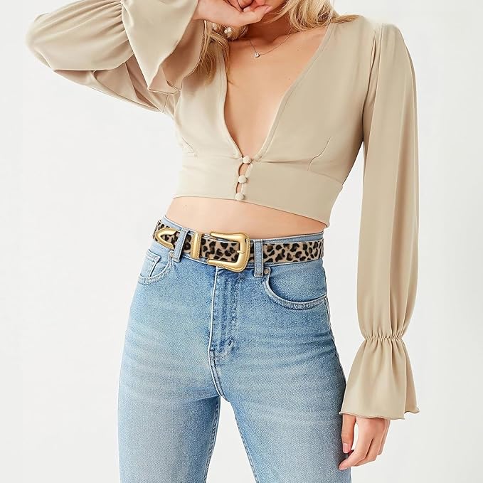 Genuine Leather Belt for Women - Silver Buckle Strap for Jeans & Dresses