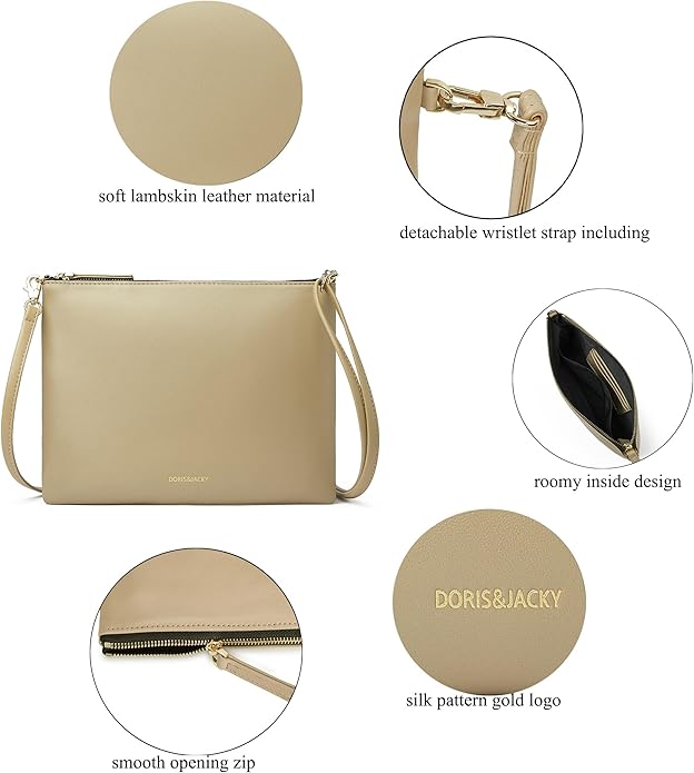 DORIS&JACKY Lambskin Leather Wristlet Clutch Purse for Women Soft Designer Slim Cell Phone Pouch Bag with Detachable Strap
