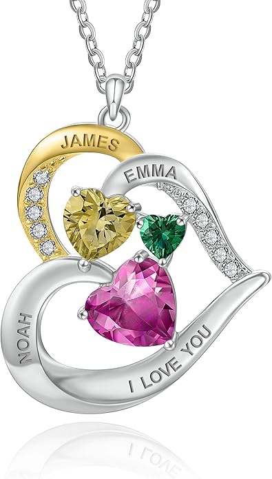 GLAMCARAT Personalized mothers necklace with birthstones names sterling silver jewelry for women customized engraved necklace