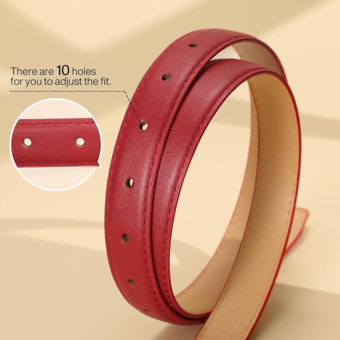 VONMELLI Womens Thin Leather Belt for Jeans Pants Dress Fashion Skinny Belt with Gold Buckle for Women