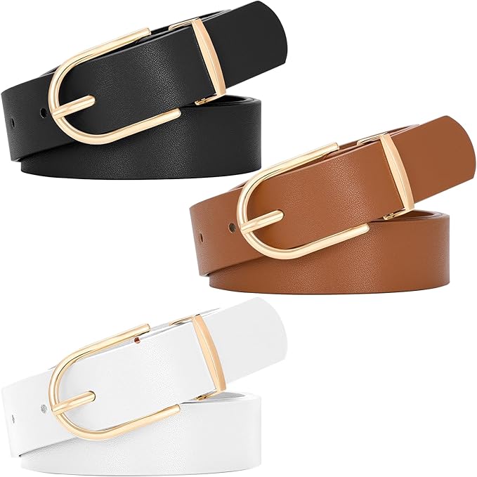 SUOSDEY Women Leather Belt Fashion Double O-Ring Soft Faux Leather Waist Belts For Jeans Dress