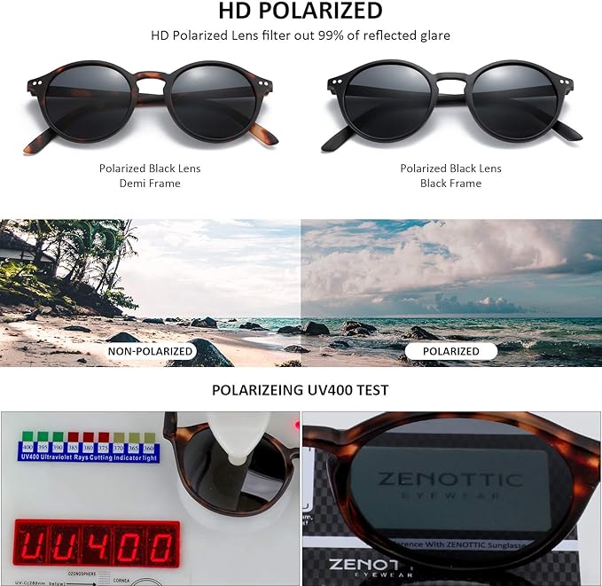 ZENOTTIC Polarized Sunglasses for Women Men: Retro Shades Round | Square Frame UV Protection 2 Pack