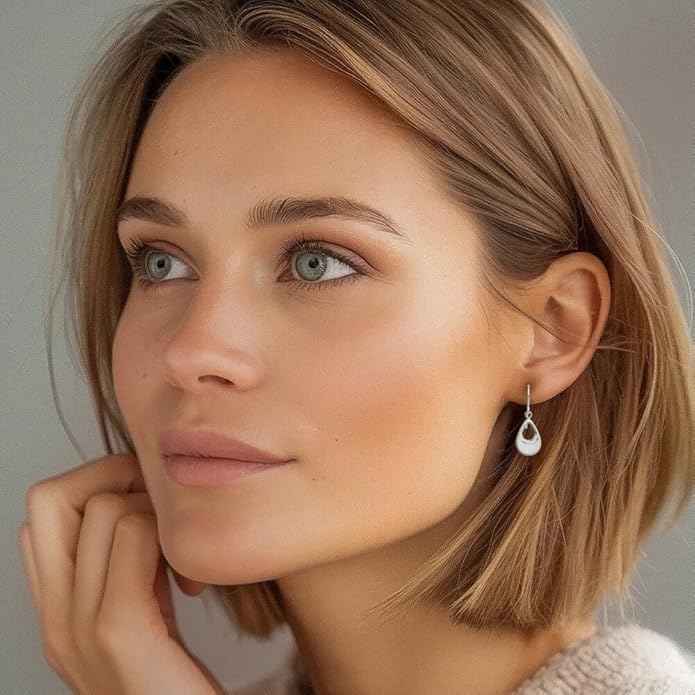 14K White Gold Teardrop Dangle Earrings for Women Drop Polished Semi Solid French Wire Gift Jewelry 24mm Long Rhodium Plating Classic Minimalist