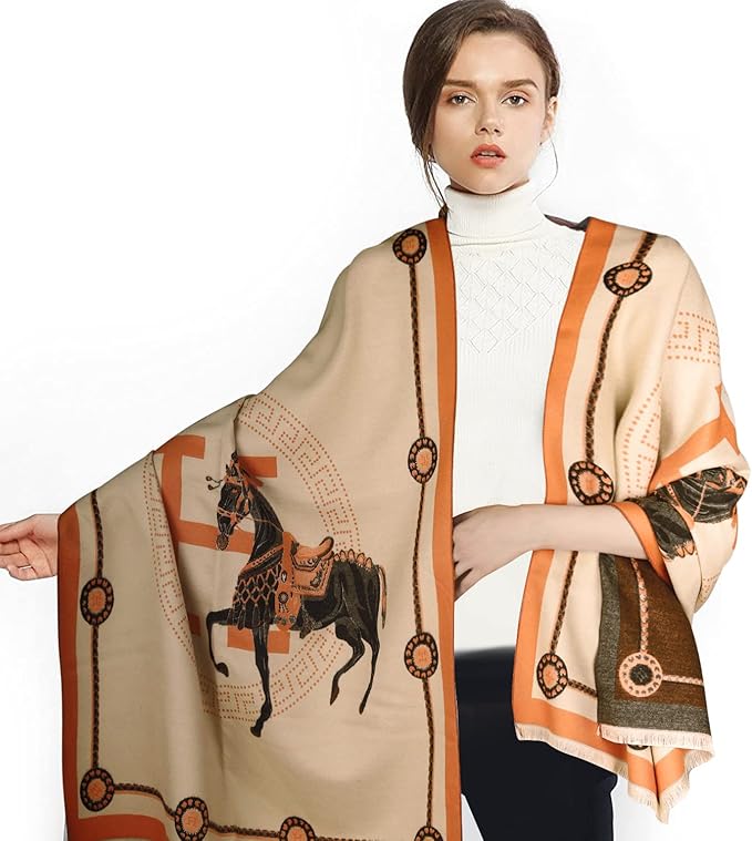 EXTREE Scarfs for Women Pashmina Silky Shawl Wrap for Evening Dressing Blanket Open Front Poncho Cape