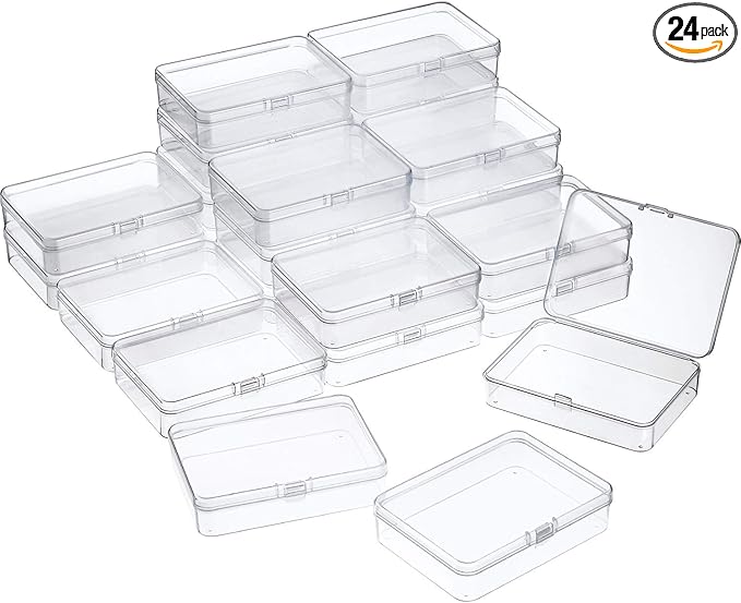 SATINIOR 24 Packs Small Clear Plastic Beads Storage Containers Box with Hinged Lid for Storage of Small Items, Crafts, Jewelry, Hardware (4.45 x 3.3 x 1.18 Inches)