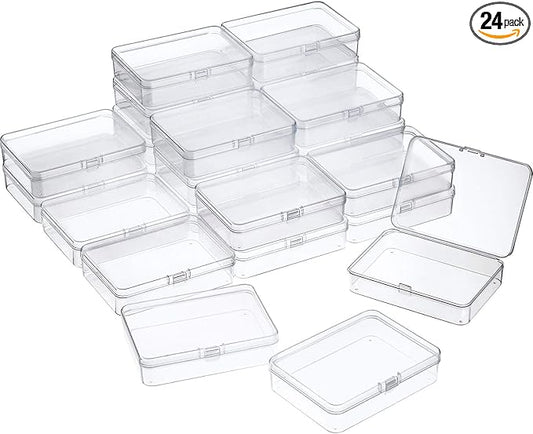 SATINIOR 24 Packs Small Clear Plastic Beads Storage Containers Box with Hinged Lid for Storage of Small Items, Crafts, Jewelry, Hardware (4.45 x 3.3 x 1.18 Inches)