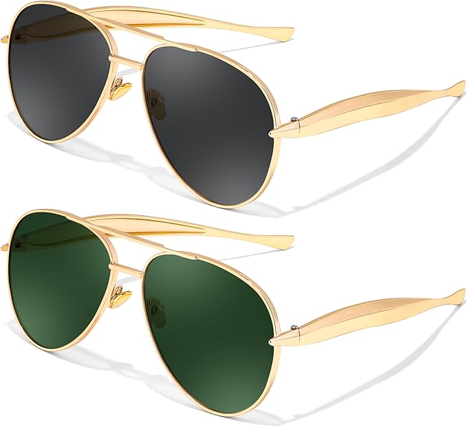 FEISEDY Oversized Aviator Sunglasses Women Men - Retro Gold Metal Chunky Frame, UV400 for Driving & Daily Wear B0311