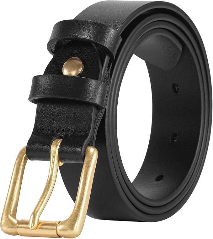 Womens Belts for Jeans 1.1" Width Ladies Belts for Dresses Full Grain Leather Gold Buckle Belt Gift Box