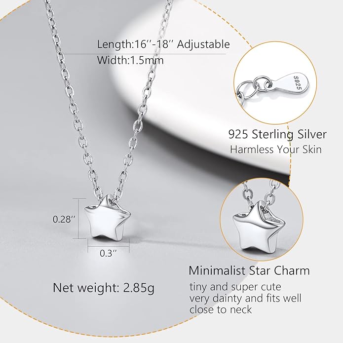 PROSILVER 925 Sterling Silver Necklace for Women | Dainty Delicate Adjustable Choker with Heart/Star/Moon/Vertical Bar Pendant, Hypoallergenic Tarnish Resistant Everyday Jewelry Gift for Her