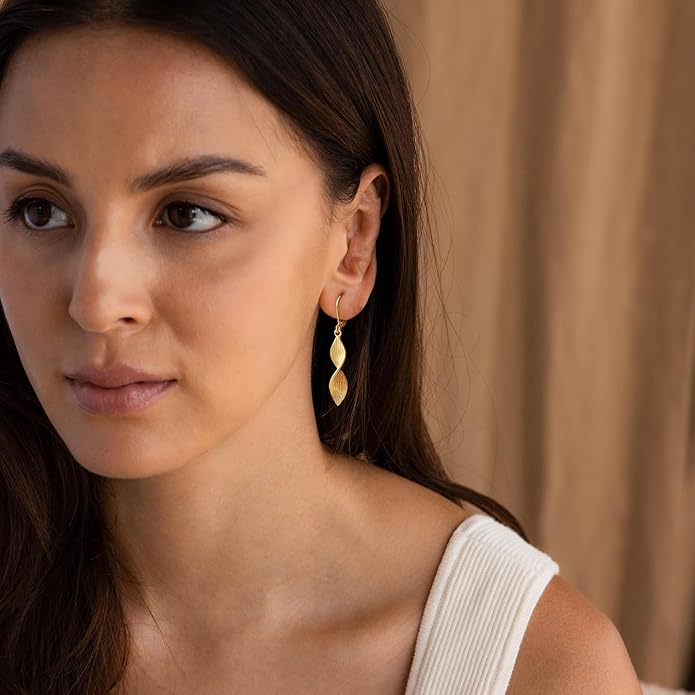 Gold Dangle Earrings for Women, 14K Gold Plated Lightweight Hypoallergenic Teardrop Drop Earrings, Trendy Leverback Minimalist Jewelry for Sensitive Ears Vacation Wear, 7-Styles