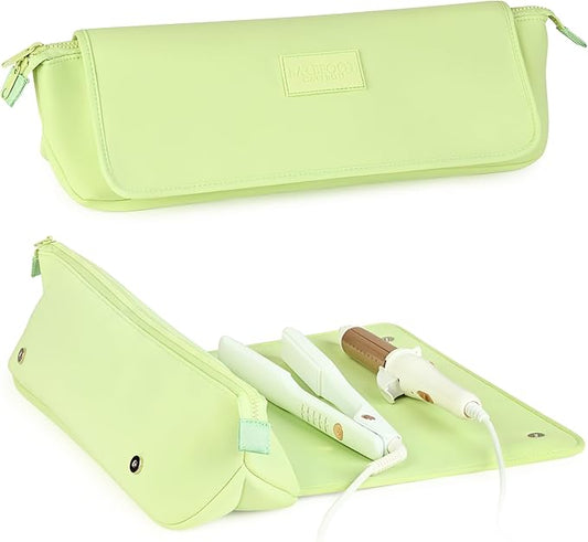 BAREFOOT CARIBOU Hair Tools Travel Bag and Heat Resistant Mat for Flat Irons, Straighteners, Curling Iron, and Haircare Accessories, 2-in-1 design, with Interior Pockets, Portable Organizer