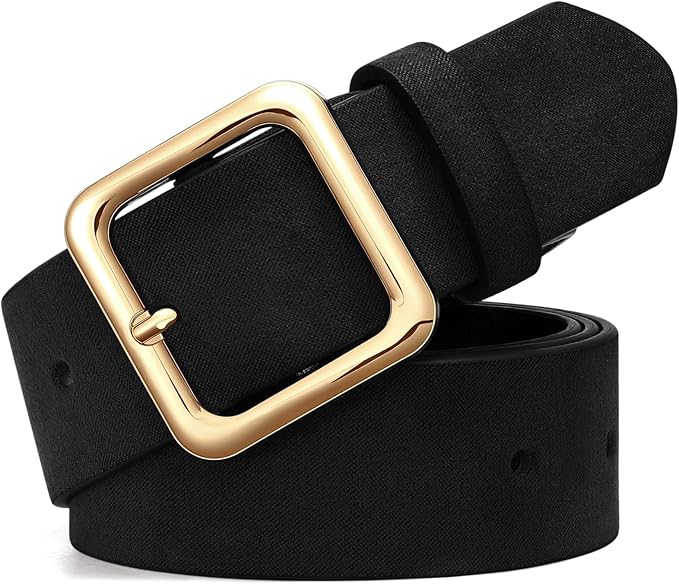 XZQTIVE Women’s Suede Belt for Jeans Pants Dresses Fashion Ladies Dark Brown Belt with Gold Buckle
