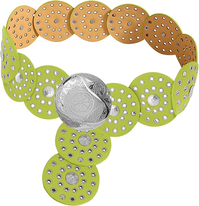 Hollow Wide Disc Belt for Women Concho Leather Metal Buckle Boho Belt Cowgirl Vintage Western Chunky Waist Belts