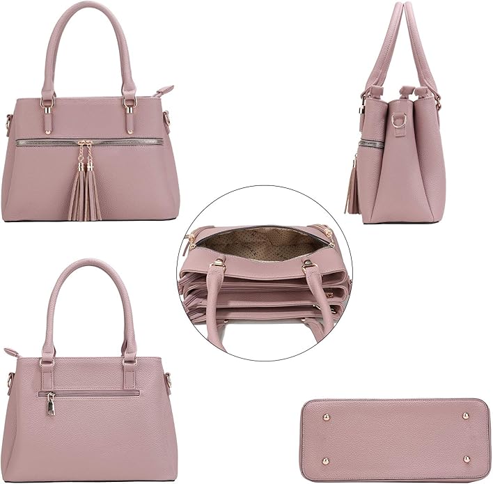 KKXIU Women Satchel Bags Handle Shoulder Handbags and Purses Pockets Zipper Leather Crossbody Bags