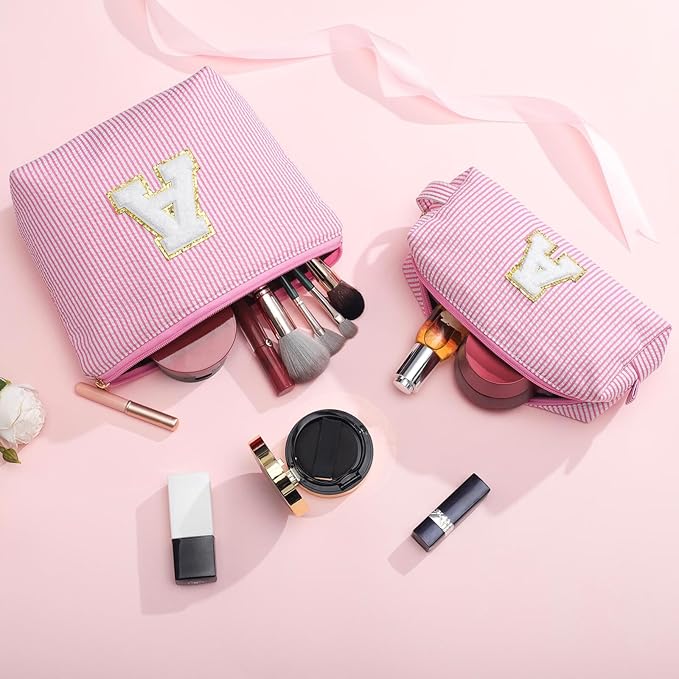 YOOLIFE Birthday Gifts for 3 4 5 6 7 8 9 10 11 12 13 Year Old Girls - Personalized Pink Initial Birthday Gifts for Women Kids Makeup Bag for Girls Daughter Sister Teacher Friend Girlfriend M