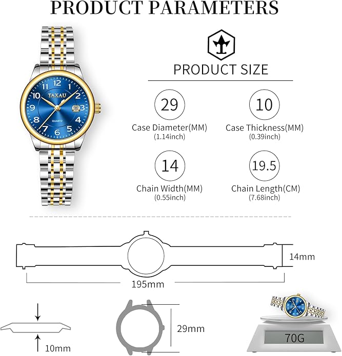 Womens Watch Fashion Dress Waterproof Silver Watches for Women Casual Easy Read Quartz Analog Women's Watch Two Tone Stainless Steel Ladies Watches with Day Date