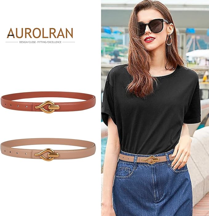 Women's Fashion Classic Metal Buckle Leather Belt with Jeans Dress
