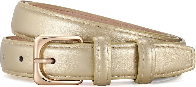 JASGOOD Women Leather Belt Fashion Ladies Skinny Leather Waist Belt for Pants Jeans Dress with Gold Buckle