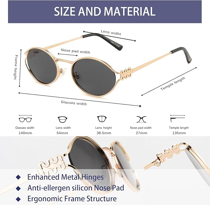 Retro Oval Sunglasses Womens Trendy 2026, Vintage Y2K Women's Shades Fashion 90s Sun Glasses UV Protection VF2252