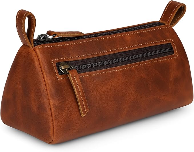 Leather Makeup Bag Small Cosmetics Case for Purse Multipurpose Zippered Pouch for Travel Compact Leather Stationary Organizer Pencil Pouch Gift for Everyday Use
