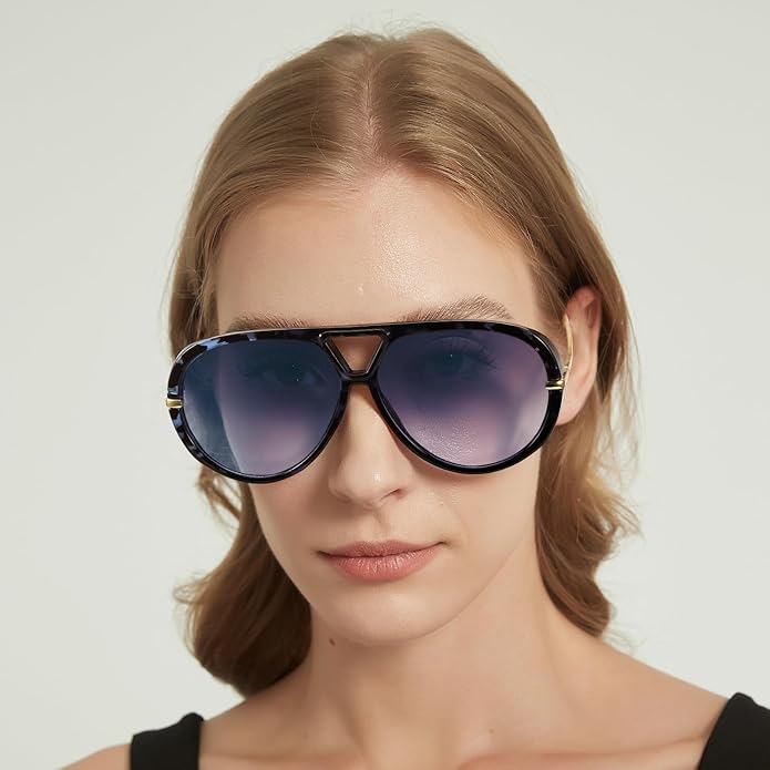 SODQW Oversized Aviator Sunglasses for Women With Earring Trendy Large Big XL Size 2025 Designer Ladies Shades