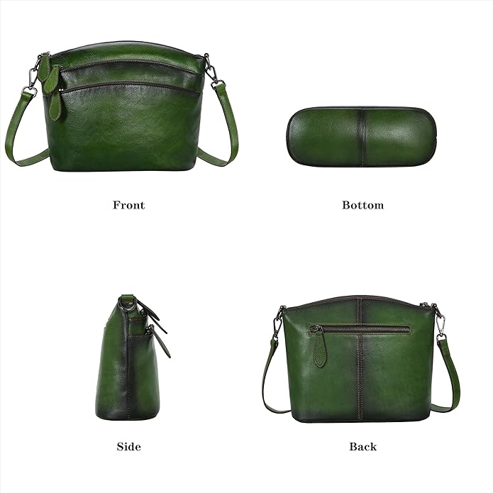 HESHE Crossbody Bags for Women Genuine Leather Purses with Multi-Pockets Vintage Ladies Small Shoulder Satchel Bag