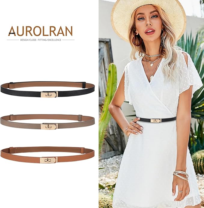 Women's Fashion Classic Metal Buckle Leather Belt with Jeans Dress