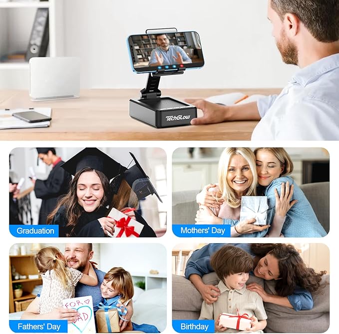 TechGlow Foldable Cellphone Stand with Bluetooth Speaker and Charging Function Birthday Gifts for Men Women Mother Father Boy Girl Teens Cool Tech Gadgets
