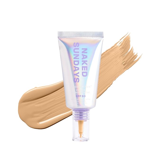 Naked Sundays BeautyScreen™ SPF 50 Peptide Foundation Tint – Tinted Sunscreen & Skincare Makeup with Zinc Oxide, Niacinamide – Lightweight Natural Coverage, 3 Warm Honey, 1.01 oz