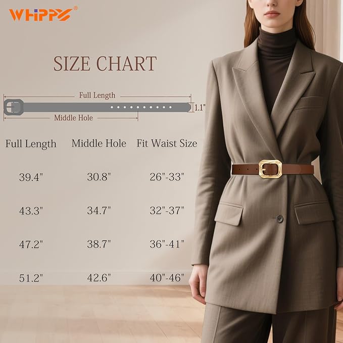 WHIPPY Women's Leather Belts with Gold Buckle Casual Fashion Ladies Waist Belts for Jeans Pants Dresses